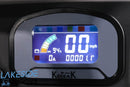 Digital display showing battery level, speed, and other metrics.