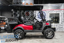 Red golf cart with black accents.