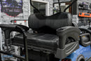 Black golf cart seat with armrests.