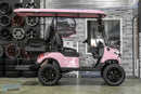 Pink lifted golf cart.