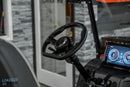 Black golf cart steering wheel.