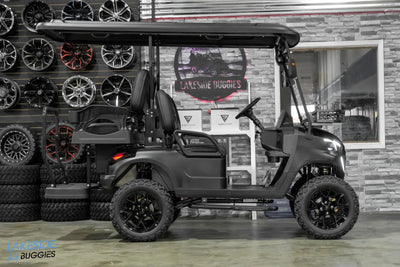 Black lifted golf cart.