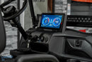 Golf cart dashboard with digital display.