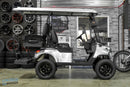 Silver lifted golf cart.