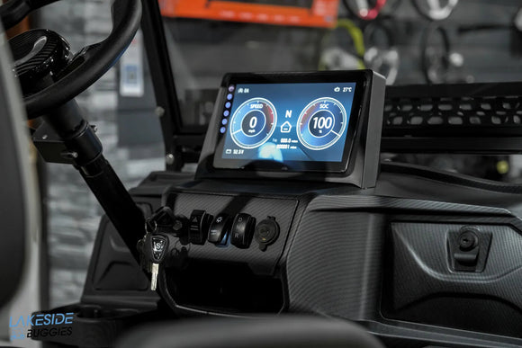Vehicle dashboard with digital display.