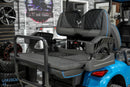 Blue golf cart rear seat.