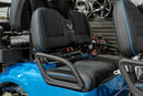 Blue golf cart seating.