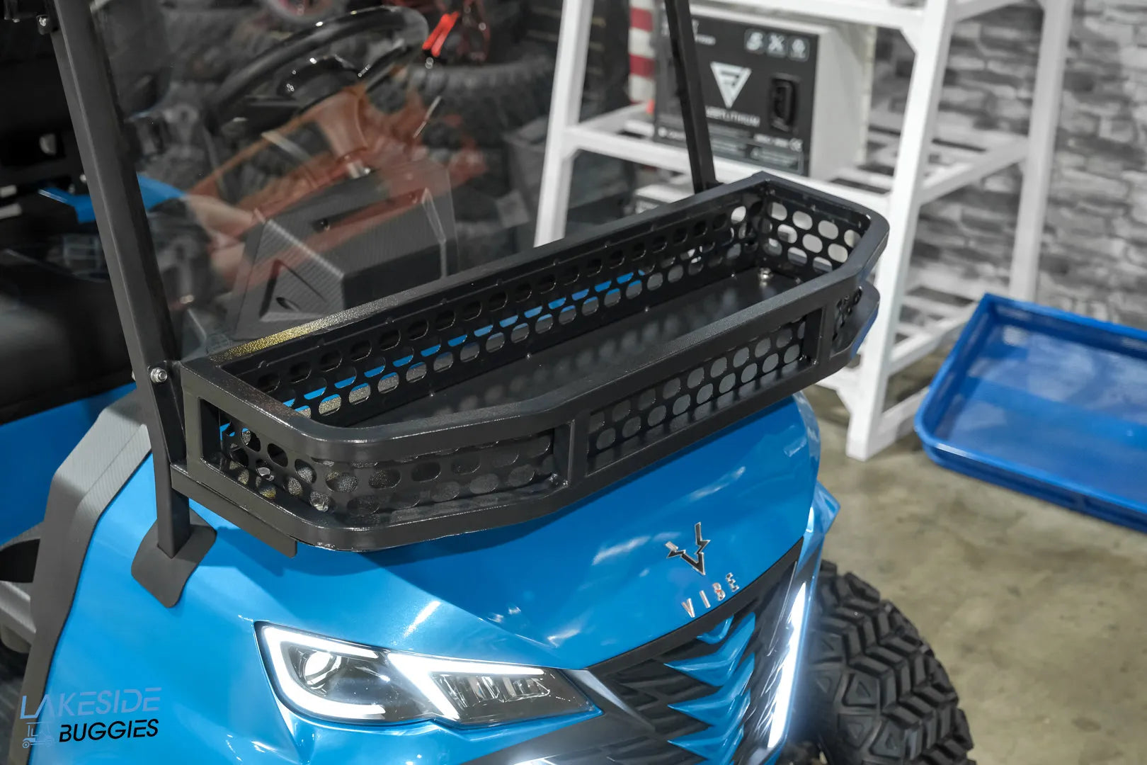 Black golf cart basket.