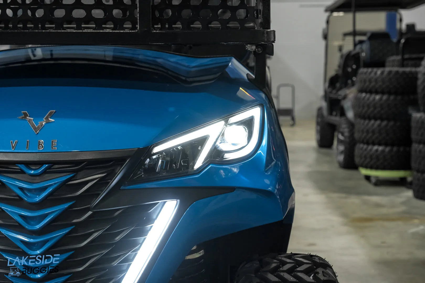 Blue Vibe golf cart.