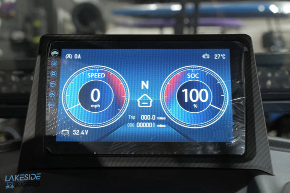 Digital display showing speed, battery charge, and temperature.