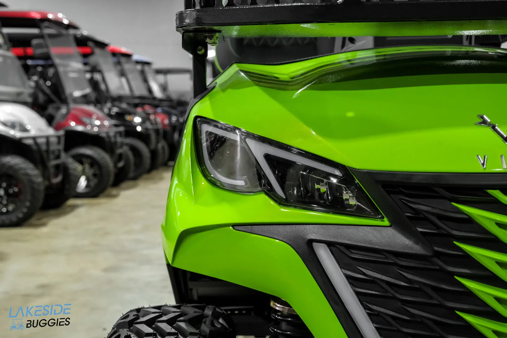 Lime green golf cart.