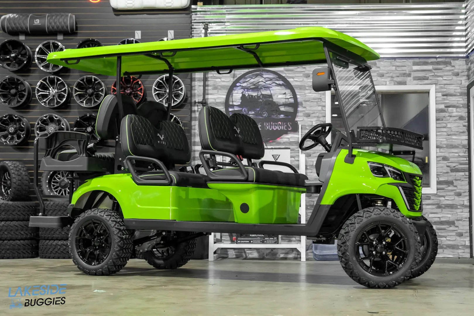 Lime green golf cart.